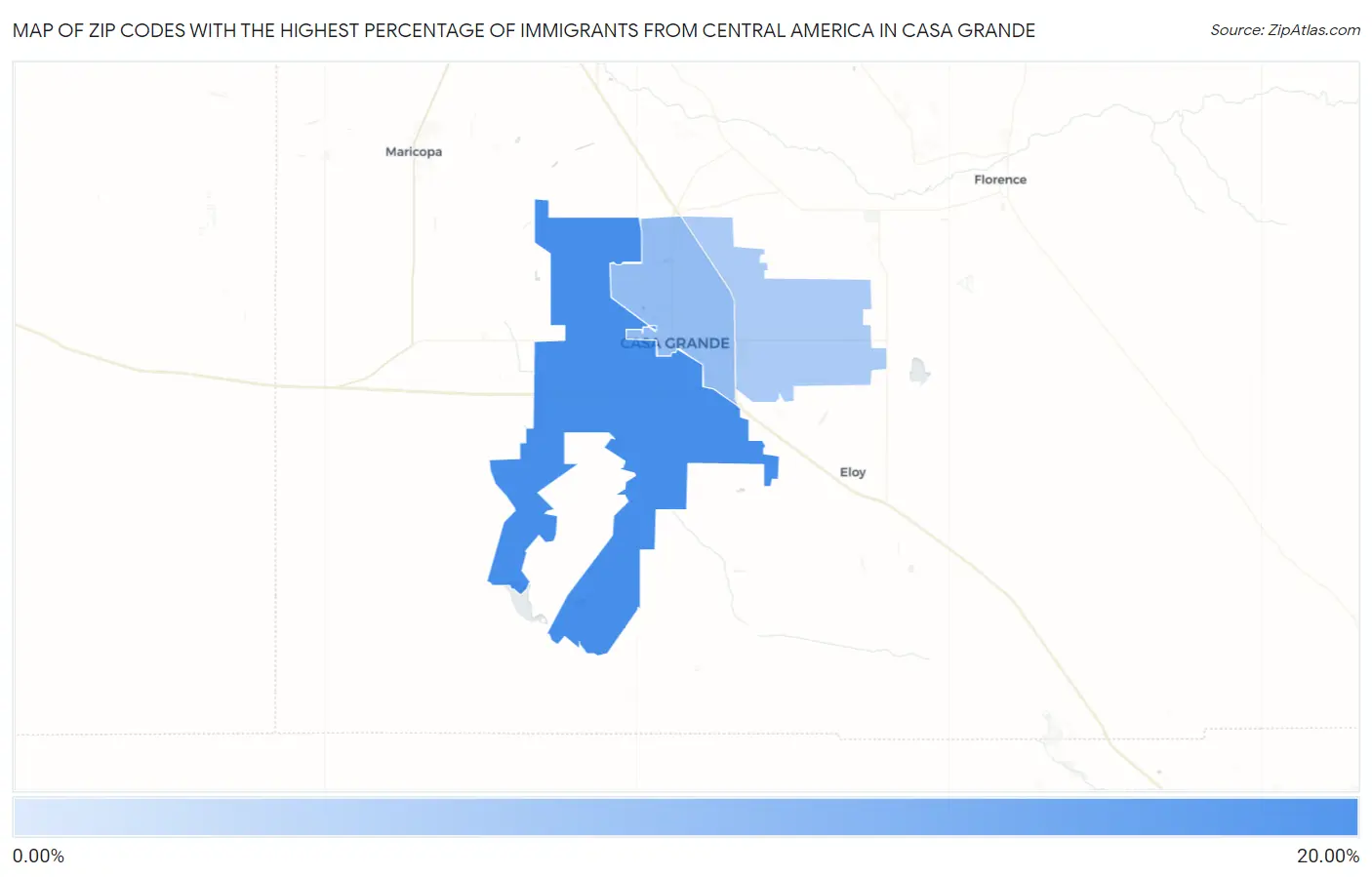 Zip Codes with the Highest Percentage of Immigrants from Central America in Casa Grande Map