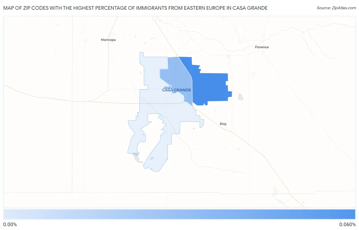 Zip Codes with the Highest Percentage of Immigrants from Eastern Europe in Casa Grande Map