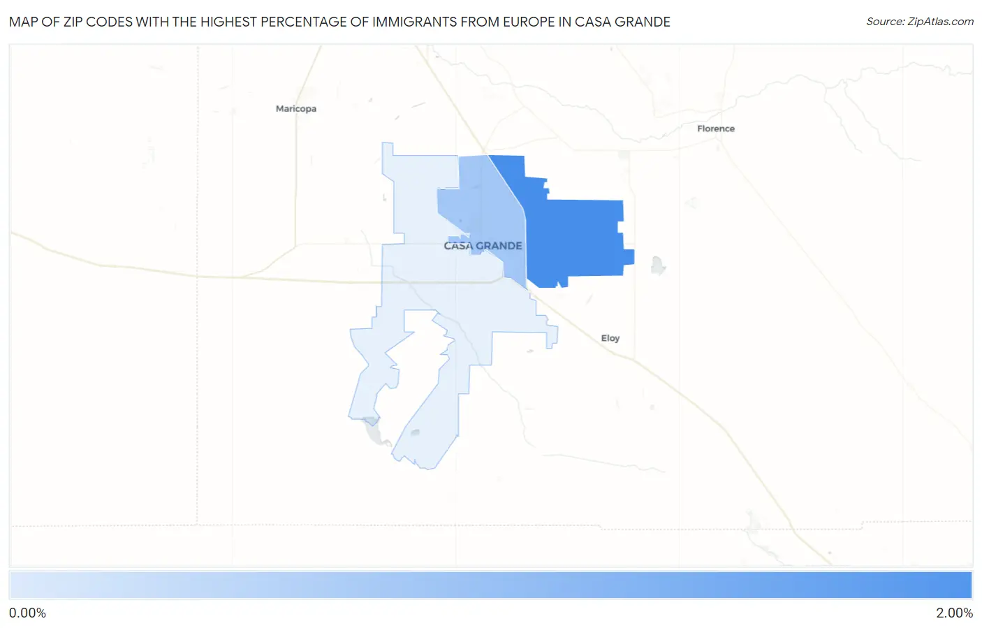 Zip Codes with the Highest Percentage of Immigrants from Europe in Casa Grande Map