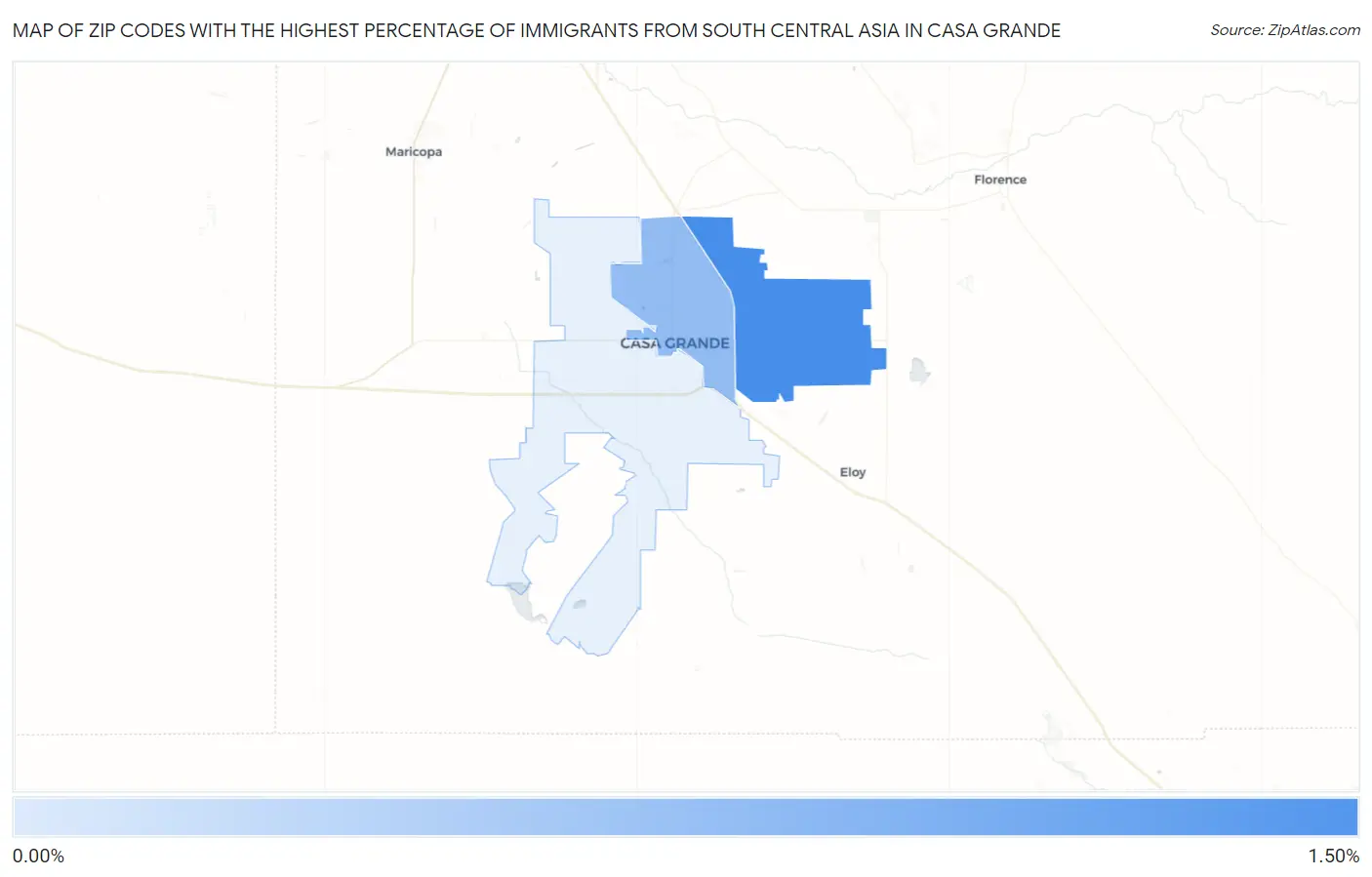 Zip Codes with the Highest Percentage of Immigrants from South Central Asia in Casa Grande Map