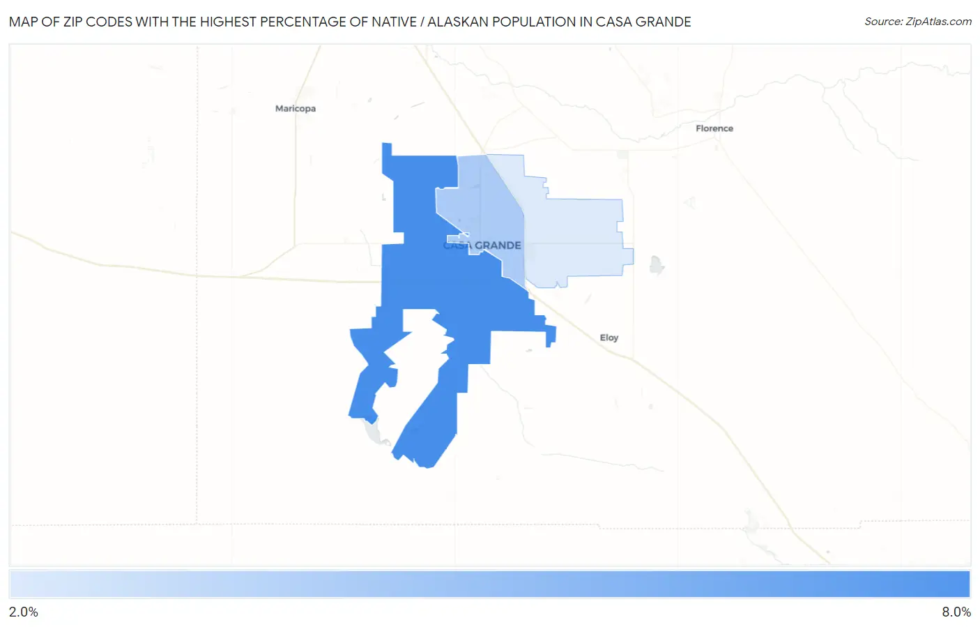 Zip Codes with the Highest Percentage of Native / Alaskan Population in Casa Grande Map