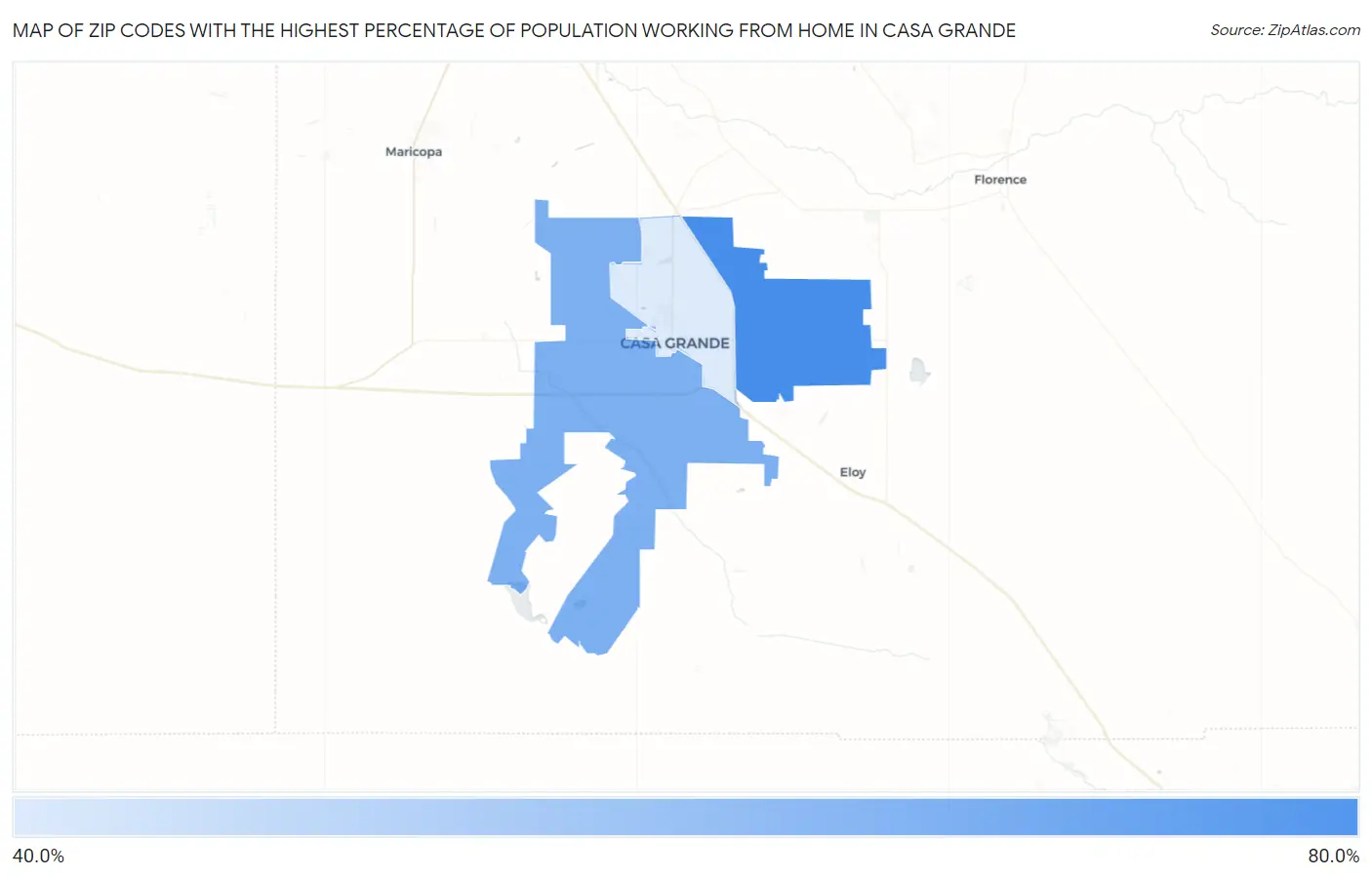 Zip Codes with the Highest Percentage of Population Working from Home in Casa Grande Map