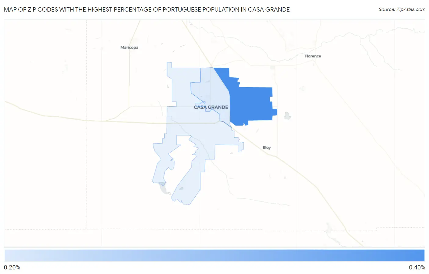 Zip Codes with the Highest Percentage of Portuguese Population in Casa Grande Map