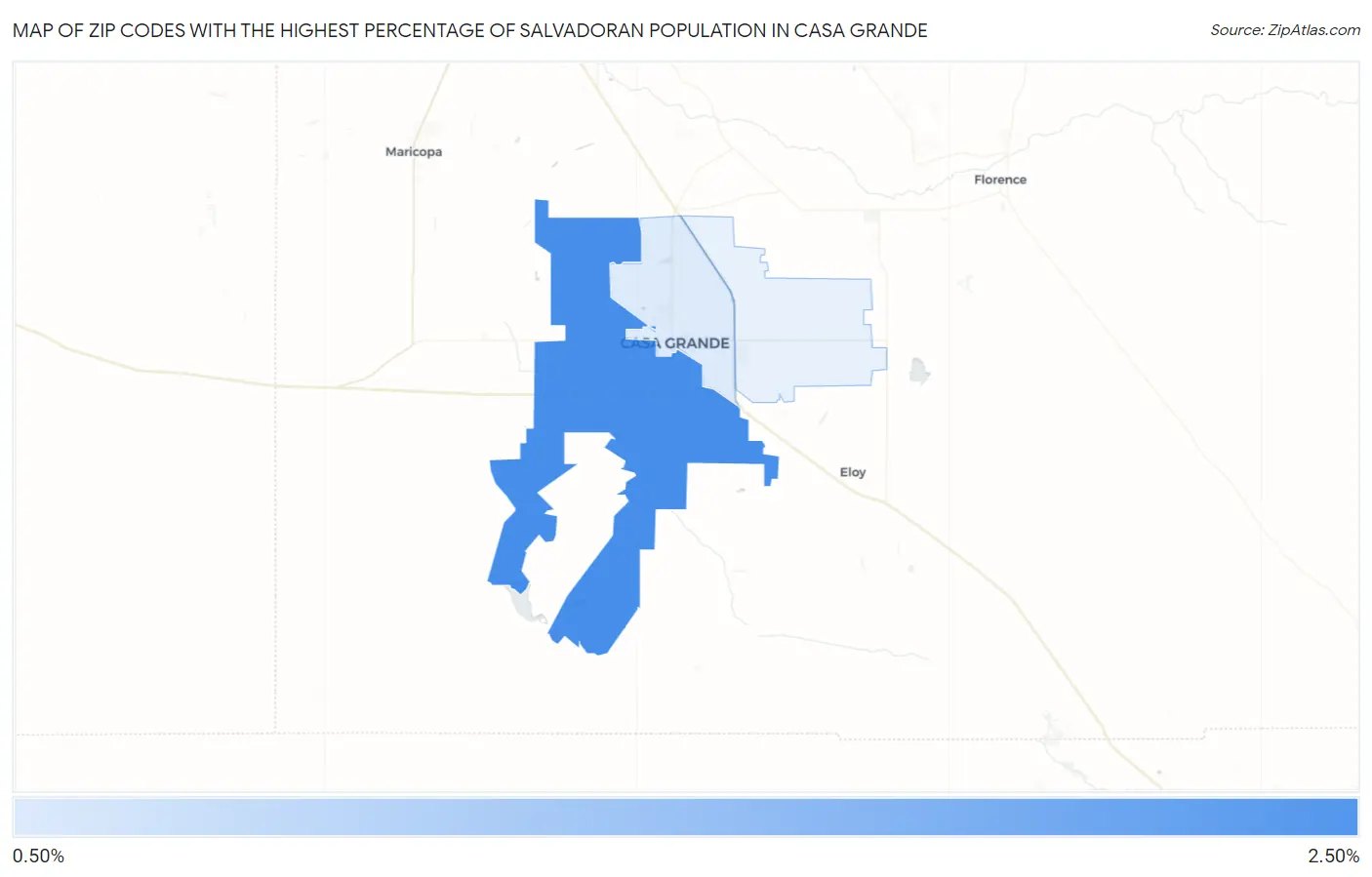 Zip Codes with the Highest Percentage of Salvadoran Population in Casa Grande Map