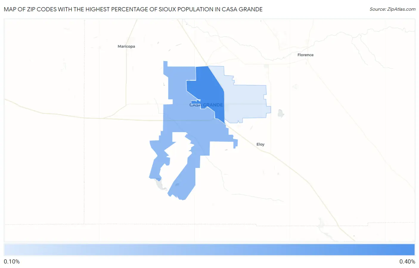 Zip Codes with the Highest Percentage of Sioux Population in Casa Grande Map