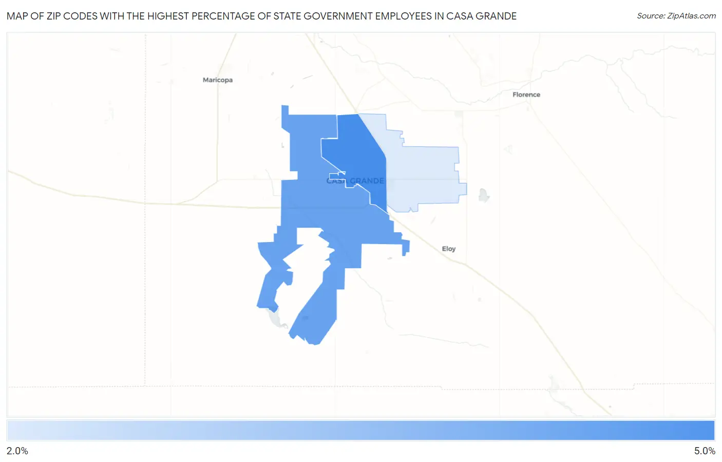 Zip Codes with the Highest Percentage of State Government Employees in Casa Grande Map