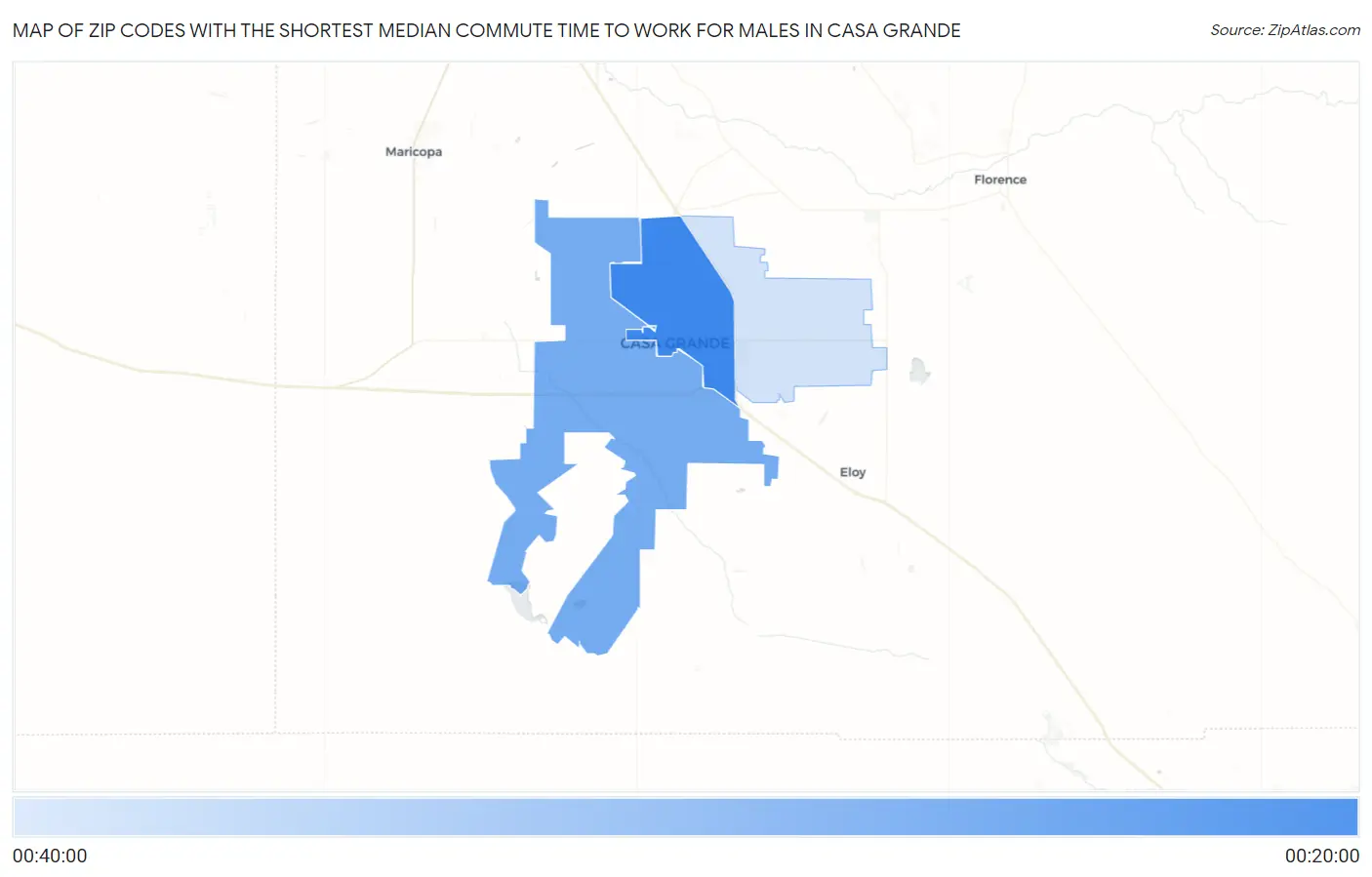Zip Codes with the Shortest Median Commute Time to Work for Males in Casa Grande Map