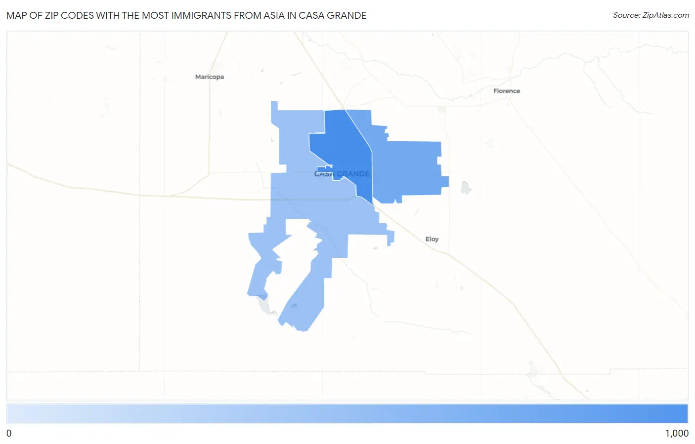 Zip Codes with the Most Immigrants from Asia in Casa Grande Map