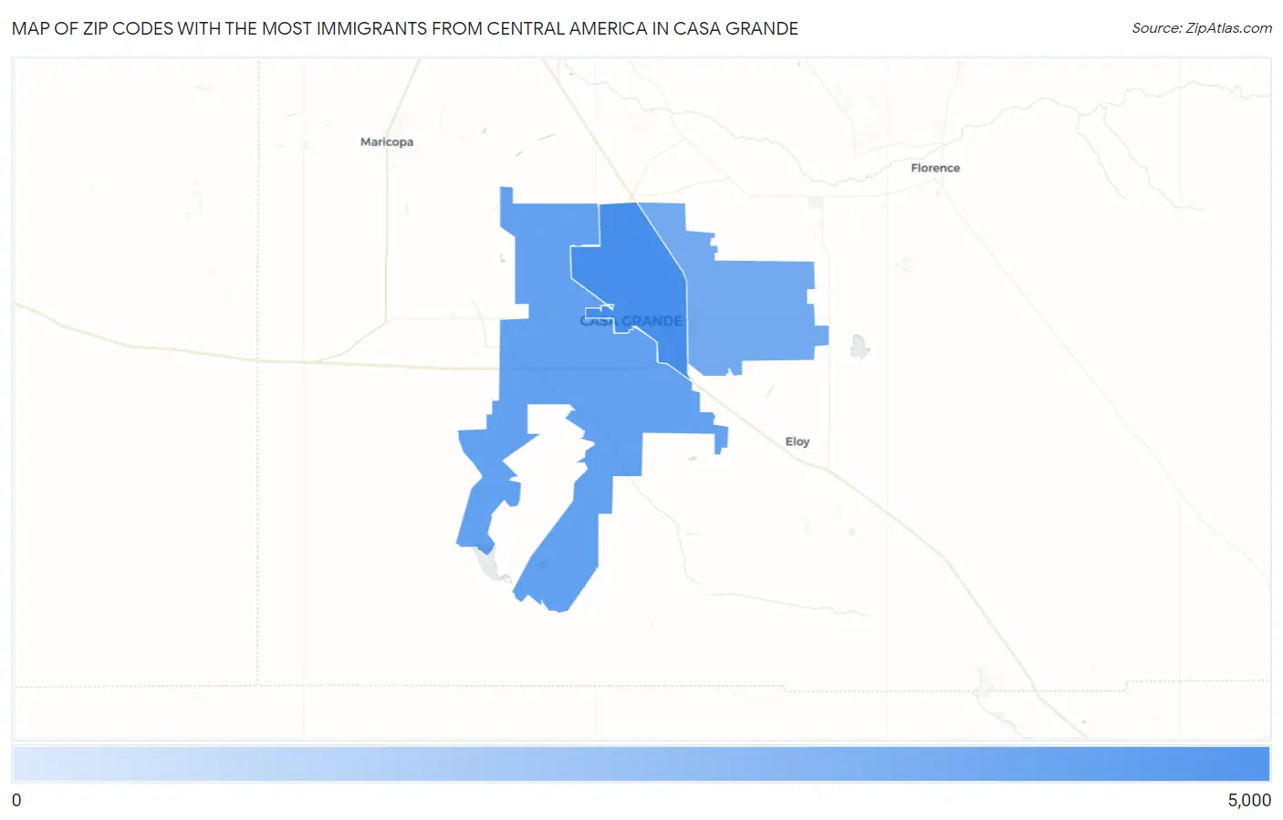 Zip Codes with the Most Immigrants from Central America in Casa Grande Map