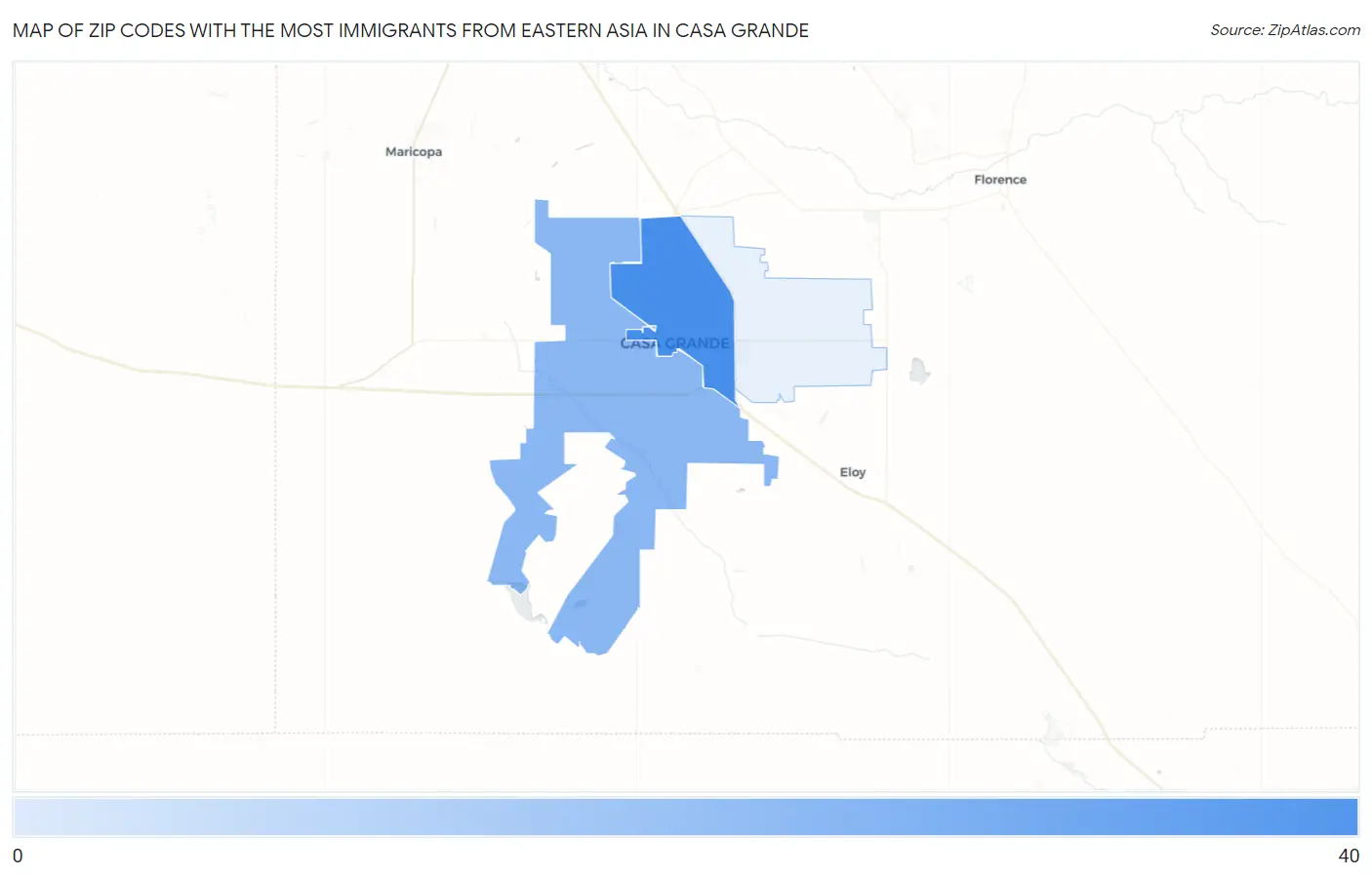 Zip Codes with the Most Immigrants from Eastern Asia in Casa Grande Map