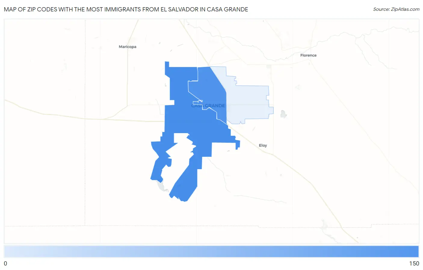 Zip Codes with the Most Immigrants from El Salvador in Casa Grande Map
