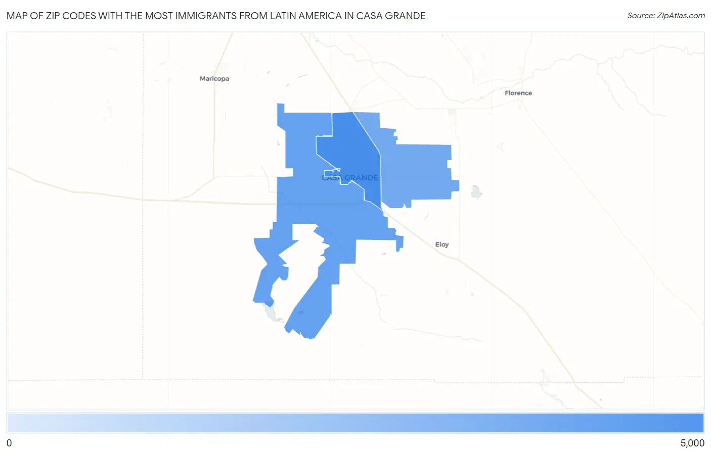 Zip Codes with the Most Immigrants from Latin America in Casa Grande Map