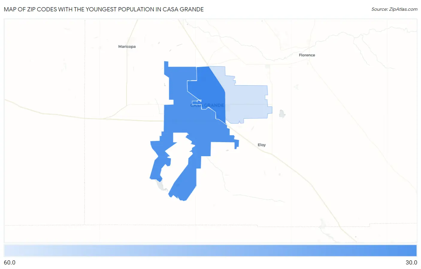 Zip Codes with the Youngest Population in Casa Grande Map