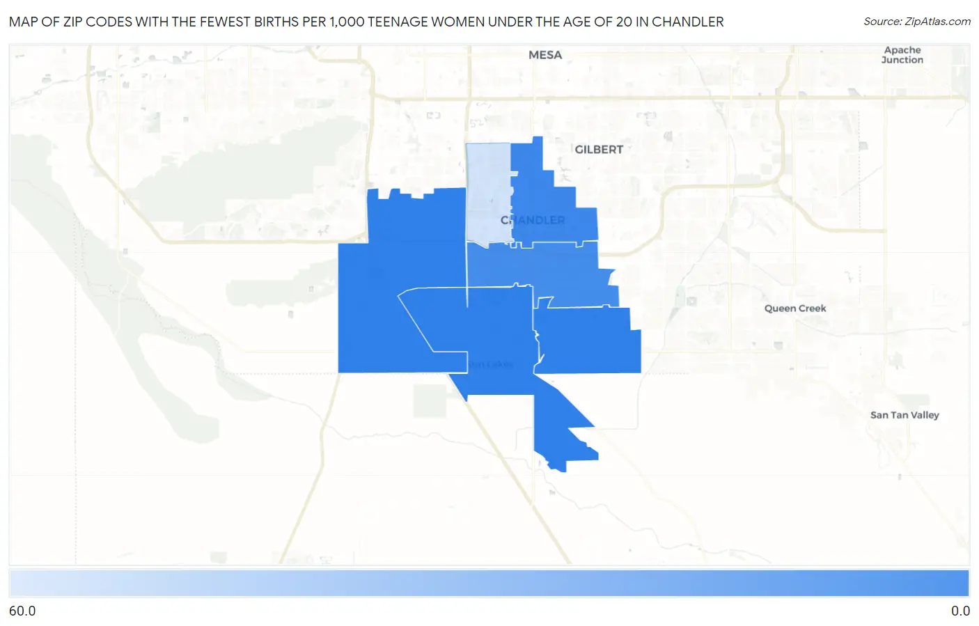 Zip Codes with the Fewest Births per 1,000 Teenage Women Under the Age of 20 in Chandler Map