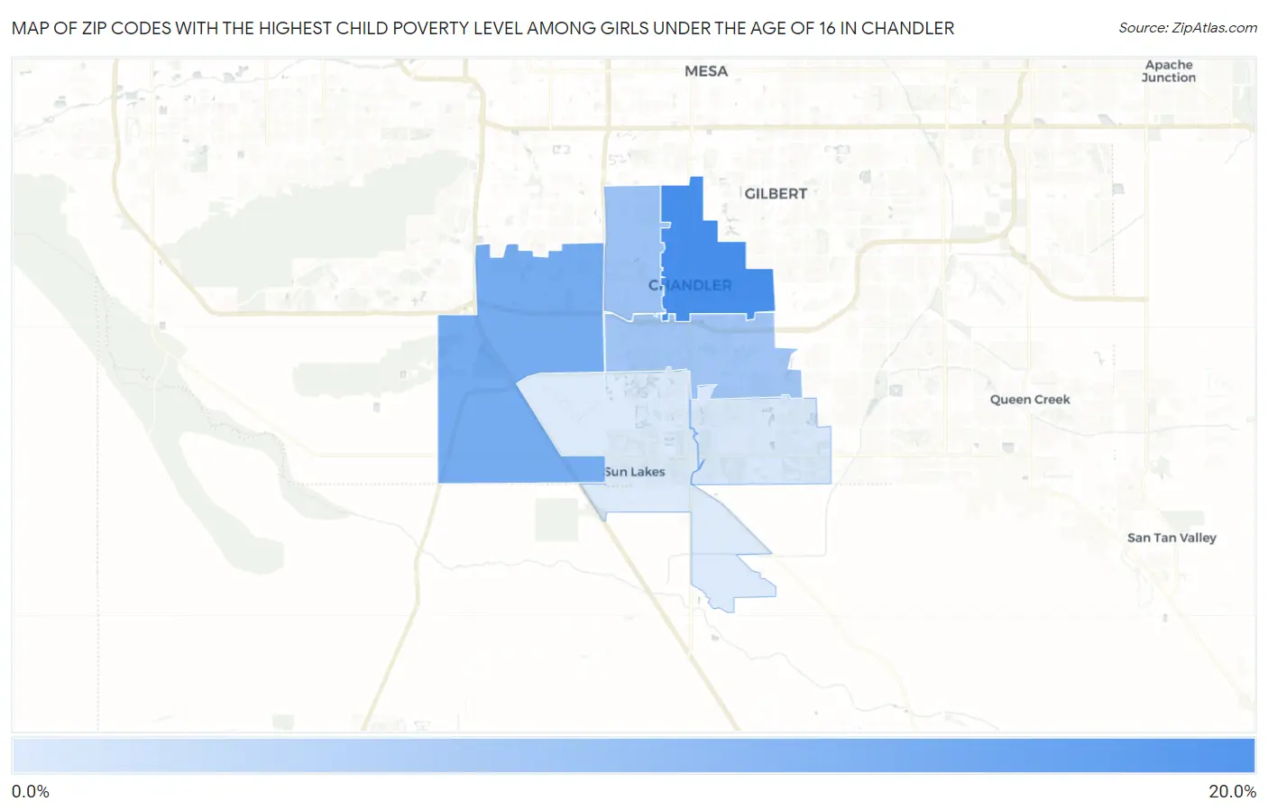 Zip Codes with the Highest Child Poverty Level Among Girls Under the Age of 16 in Chandler Map