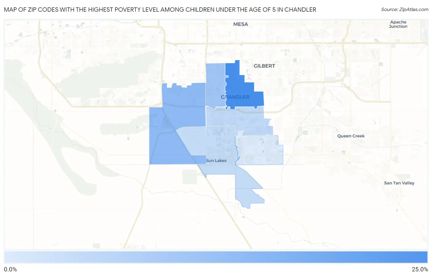 Zip Codes with the Highest Poverty Level Among Children Under the Age of 5 in Chandler Map