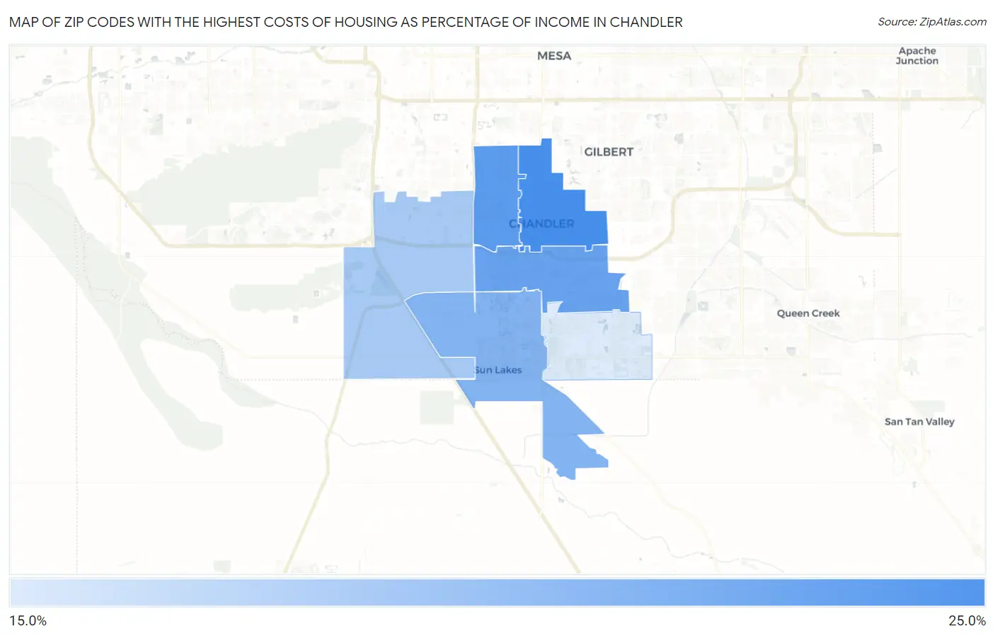 Zip Codes with the Highest Costs of Housing as Percentage of Income in Chandler Map