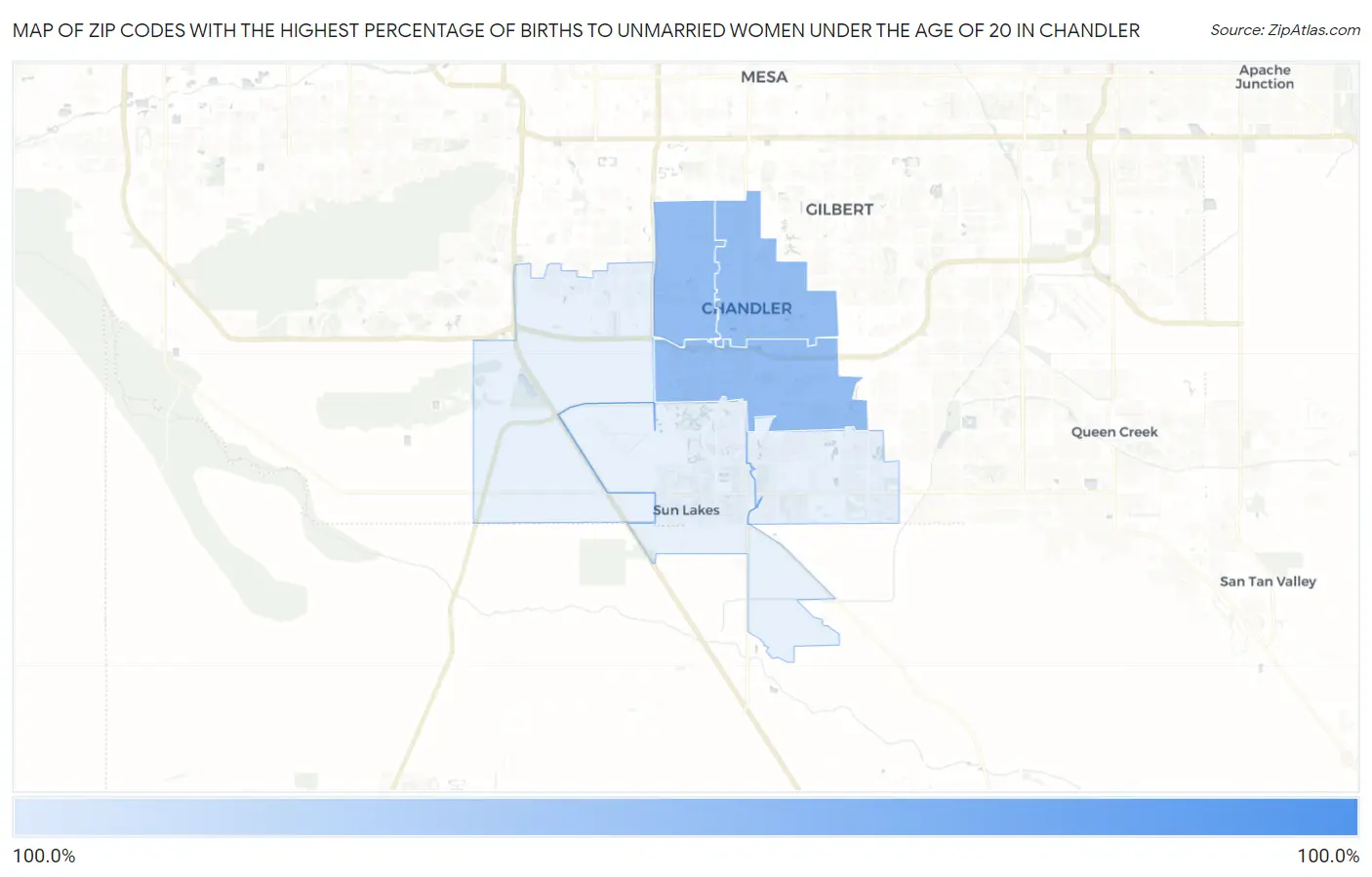 Zip Codes with the Highest Percentage of Births to Unmarried Women under the Age of 20 in Chandler Map