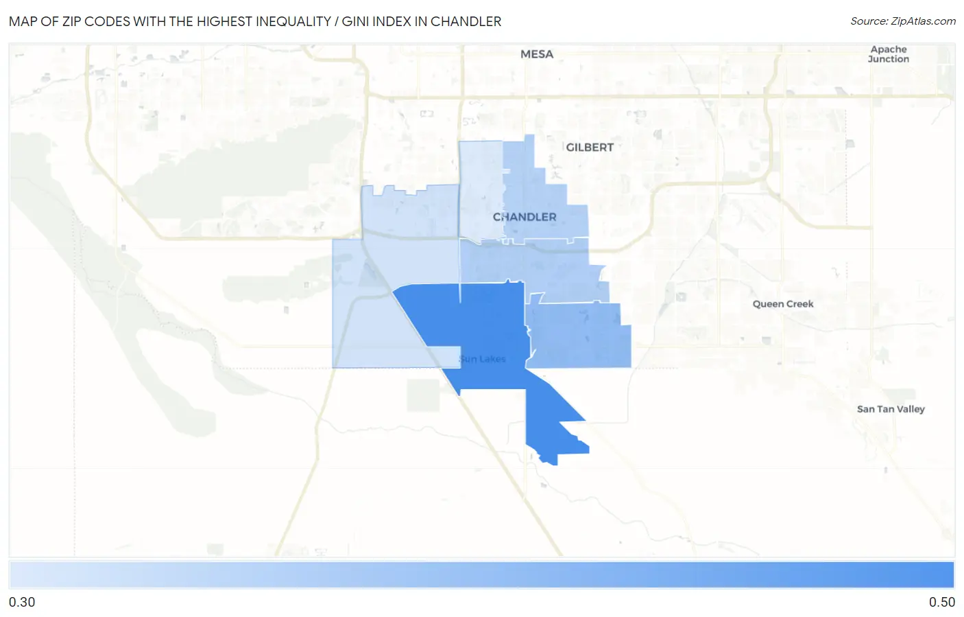 Zip Codes with the Highest Inequality / Gini Index in Chandler Map