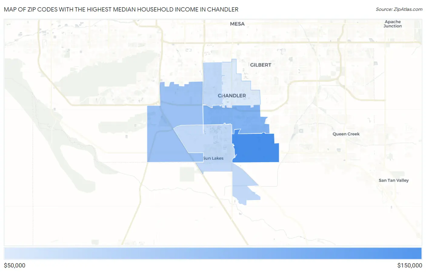 Zip Codes with the Highest Median Household Income in Chandler Map