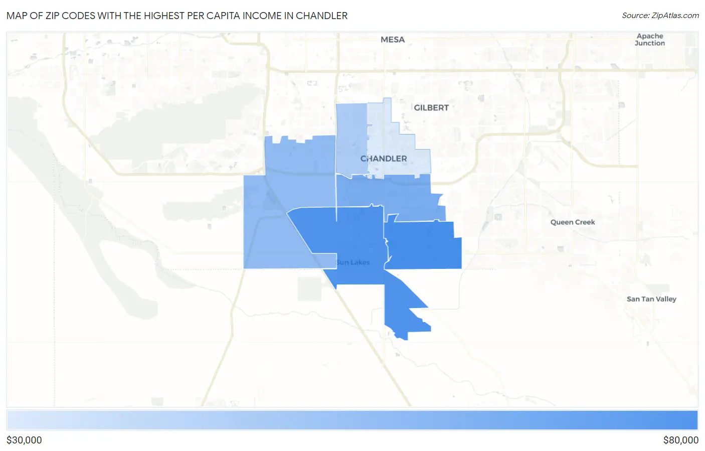 Zip Codes with the Highest Per Capita Income in Chandler Map