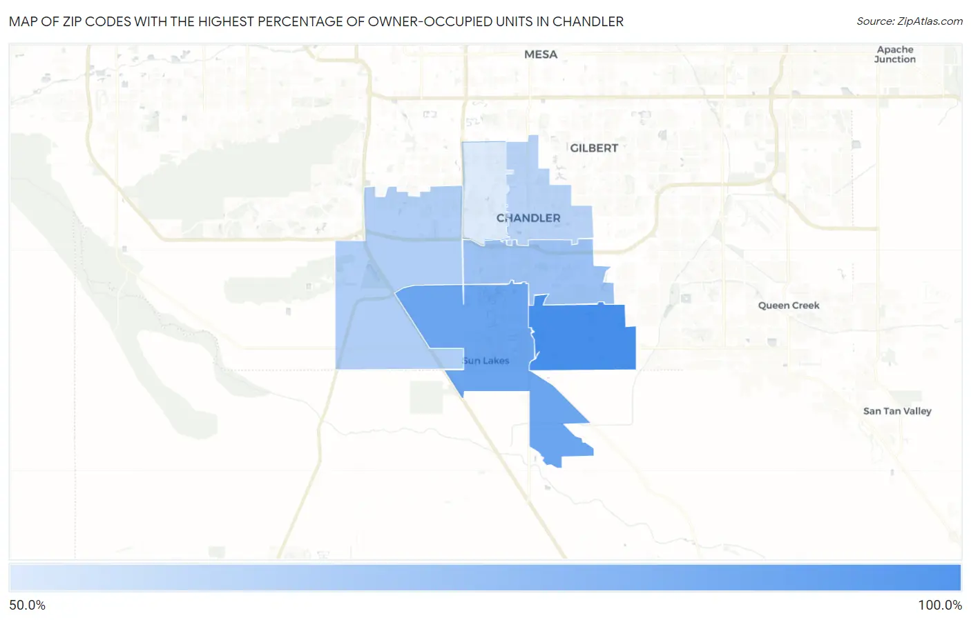 Zip Codes with the Highest Percentage of Owner-Occupied Units in Chandler Map