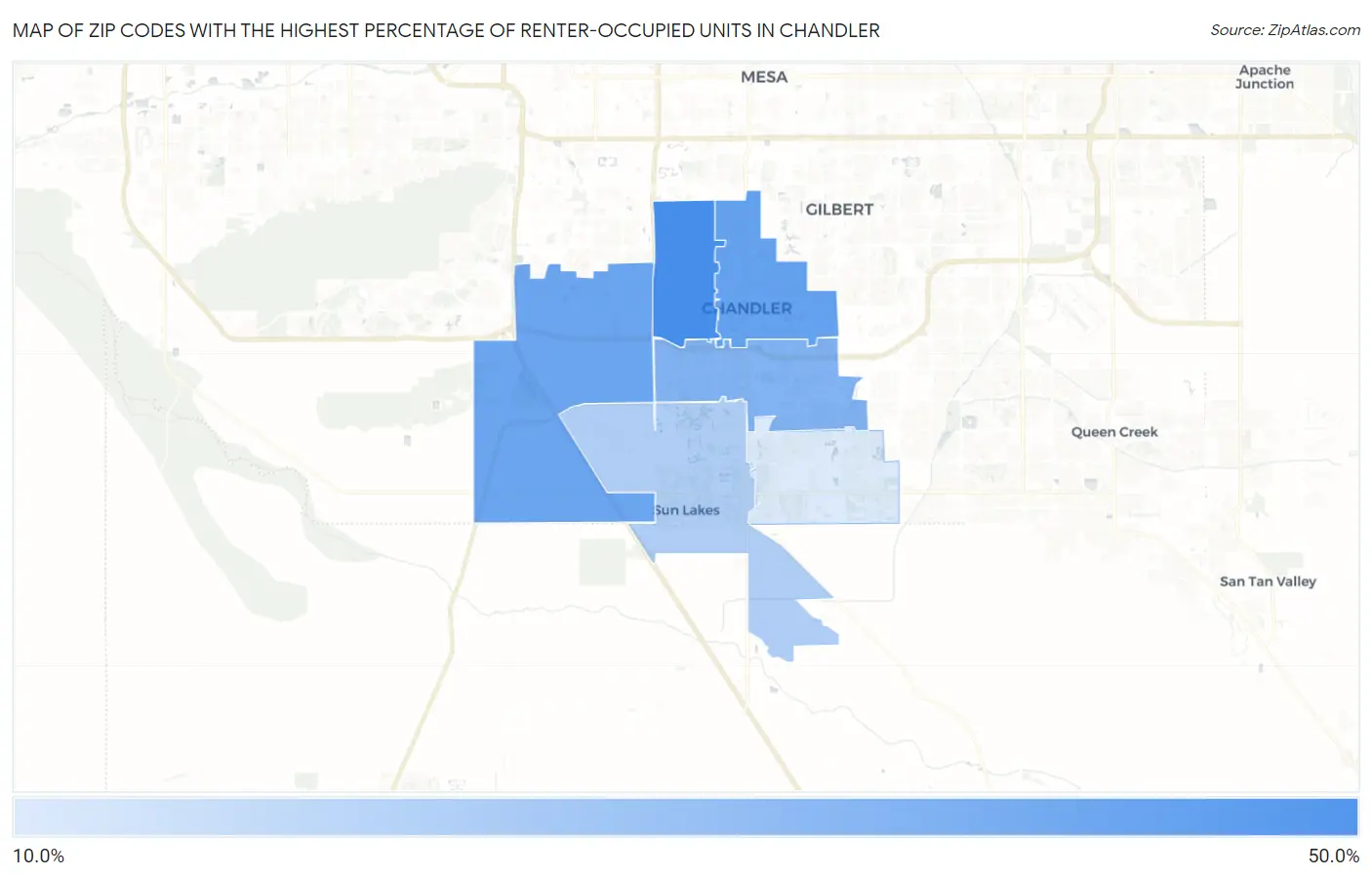 Zip Codes with the Highest Percentage of Renter-Occupied Units in Chandler Map