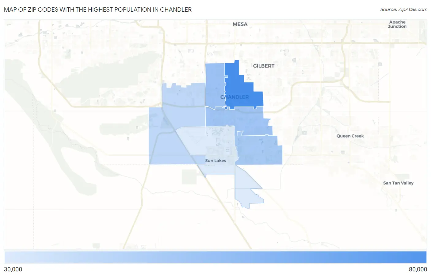Zip Codes with the Highest Population in Chandler Map