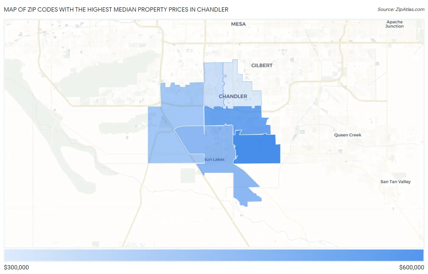 Zip Codes with the Highest Median Property Prices in Chandler Map