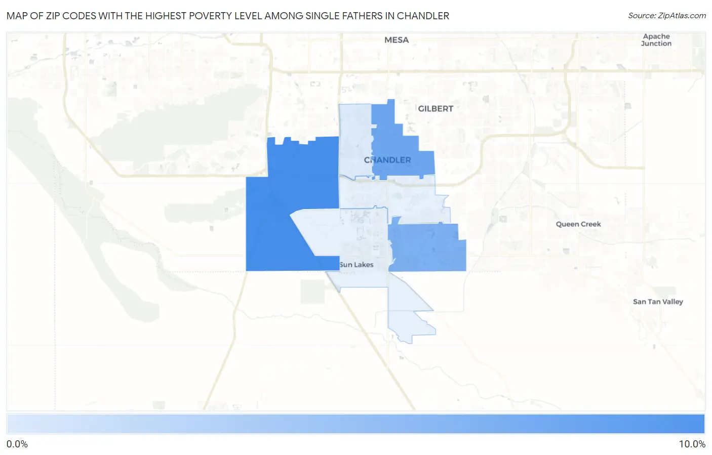 Zip Codes with the Highest Poverty Level Among Single Fathers in Chandler Map