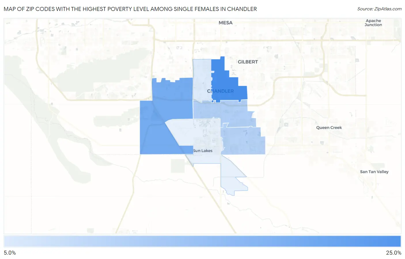 Zip Codes with the Highest Poverty Level Among Single Females in Chandler Map