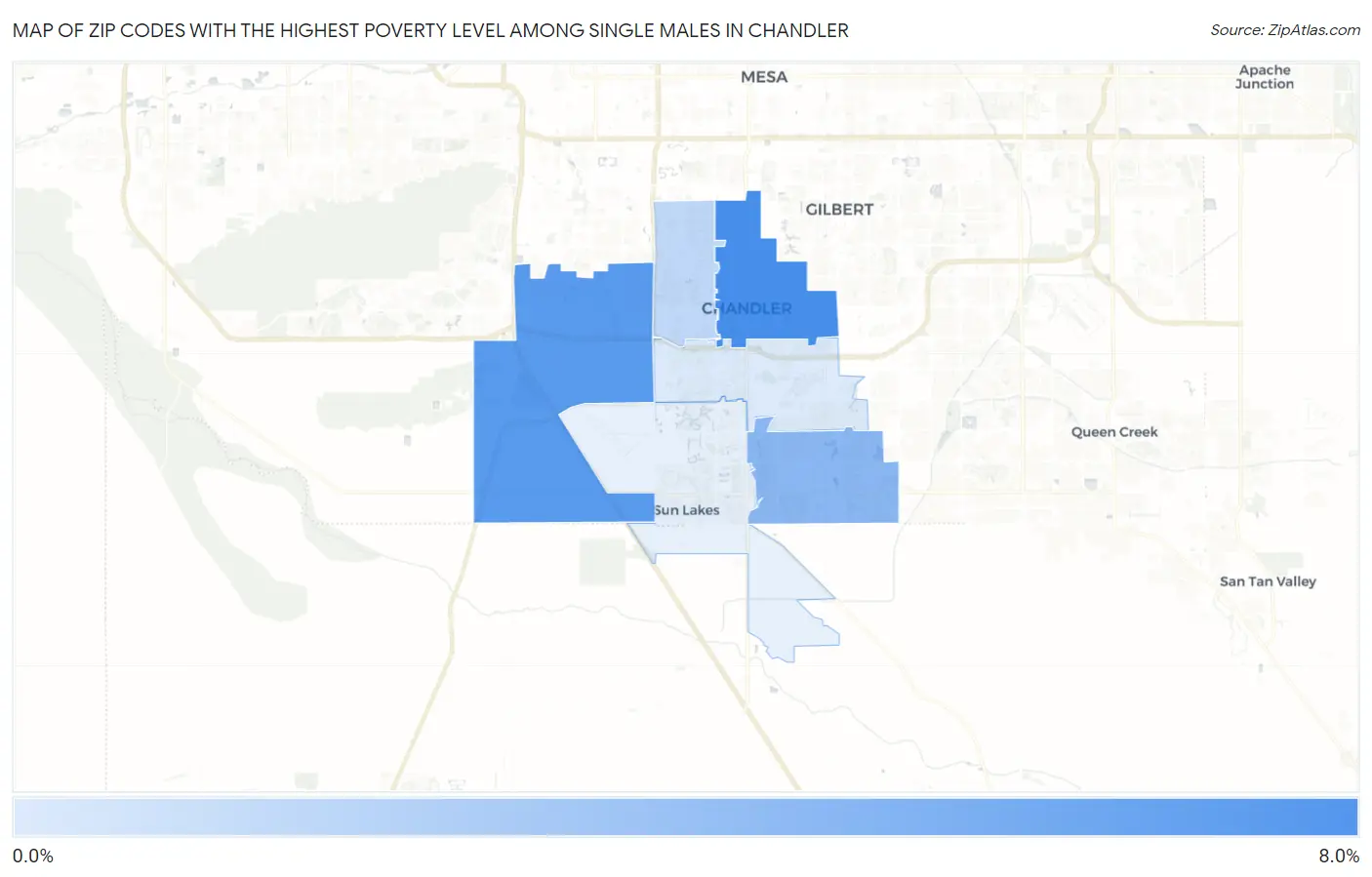 Zip Codes with the Highest Poverty Level Among Single Males in Chandler Map