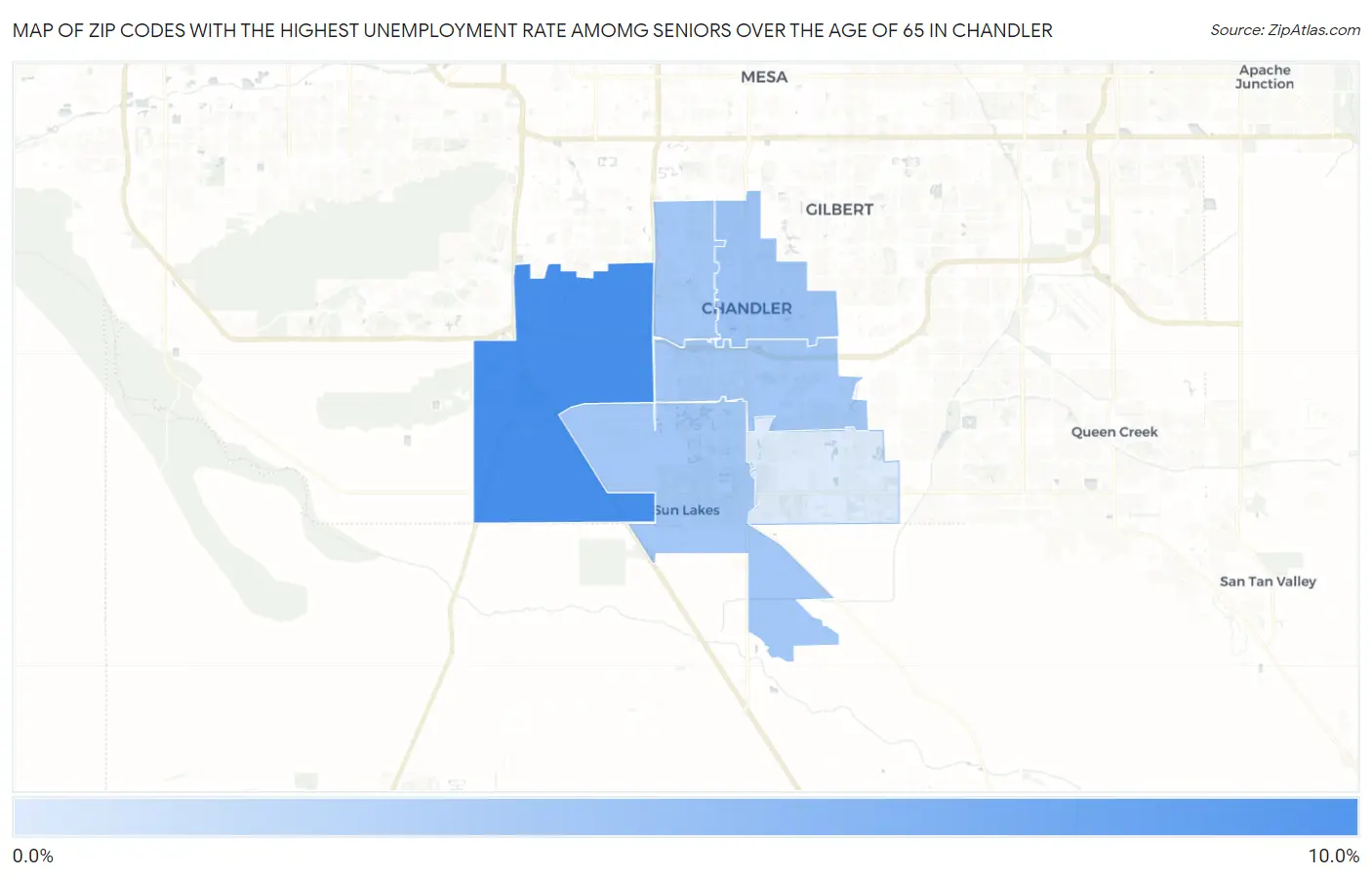 Zip Codes with the Highest Unemployment Rate Amomg Seniors Over the Age of 65 in Chandler Map