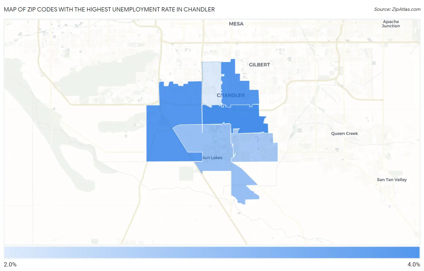 Zip Codes with the Highest Unemployment Rate in Chandler Map