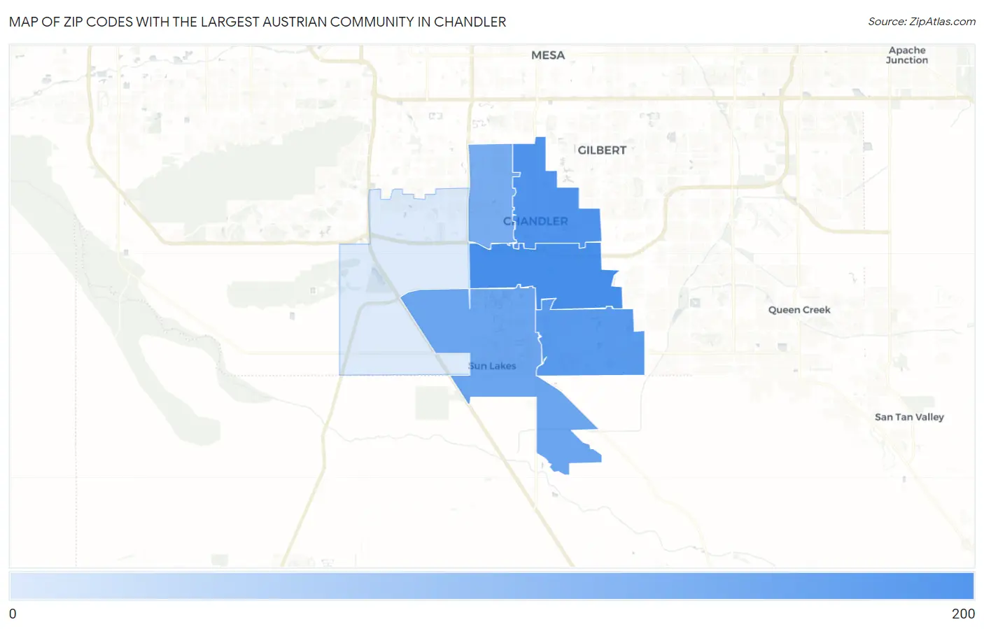 Zip Codes with the Largest Austrian Community in Chandler Map