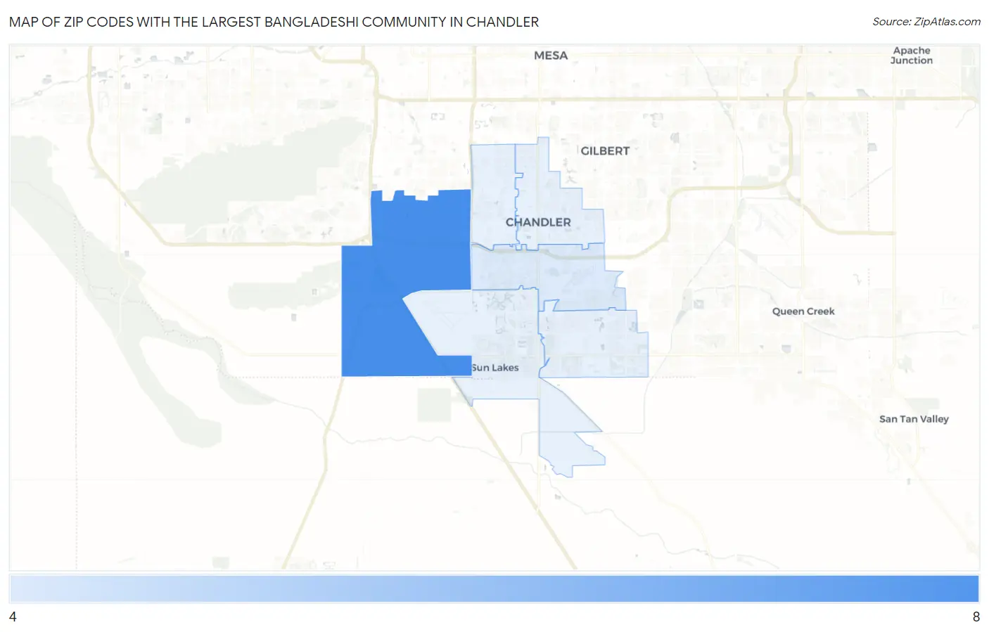 Zip Codes with the Largest Bangladeshi Community in Chandler Map