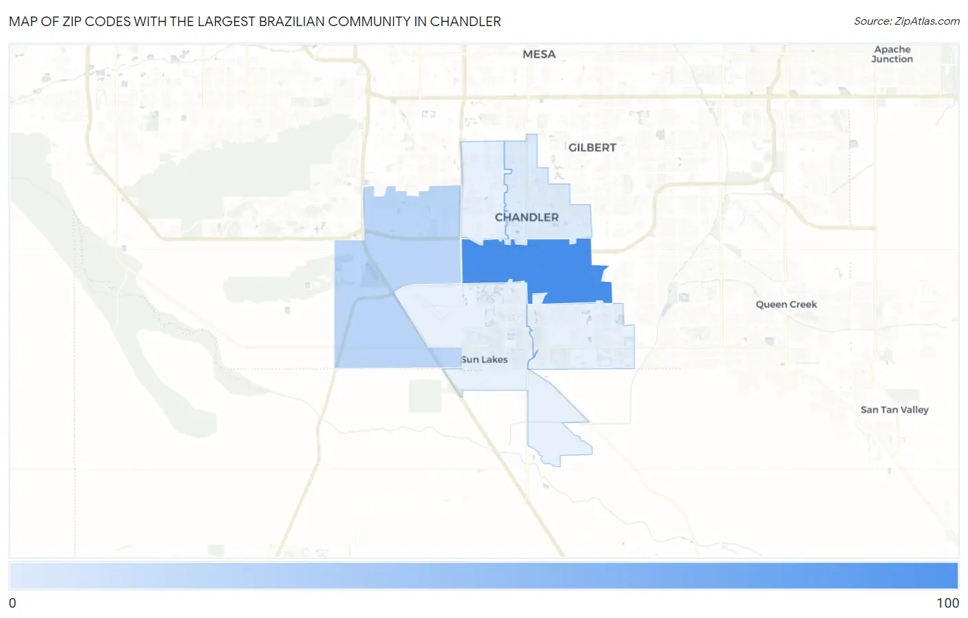 Zip Codes with the Largest Brazilian Community in Chandler Map