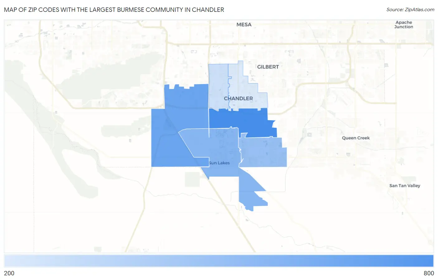 Zip Codes with the Largest Burmese Community in Chandler Map