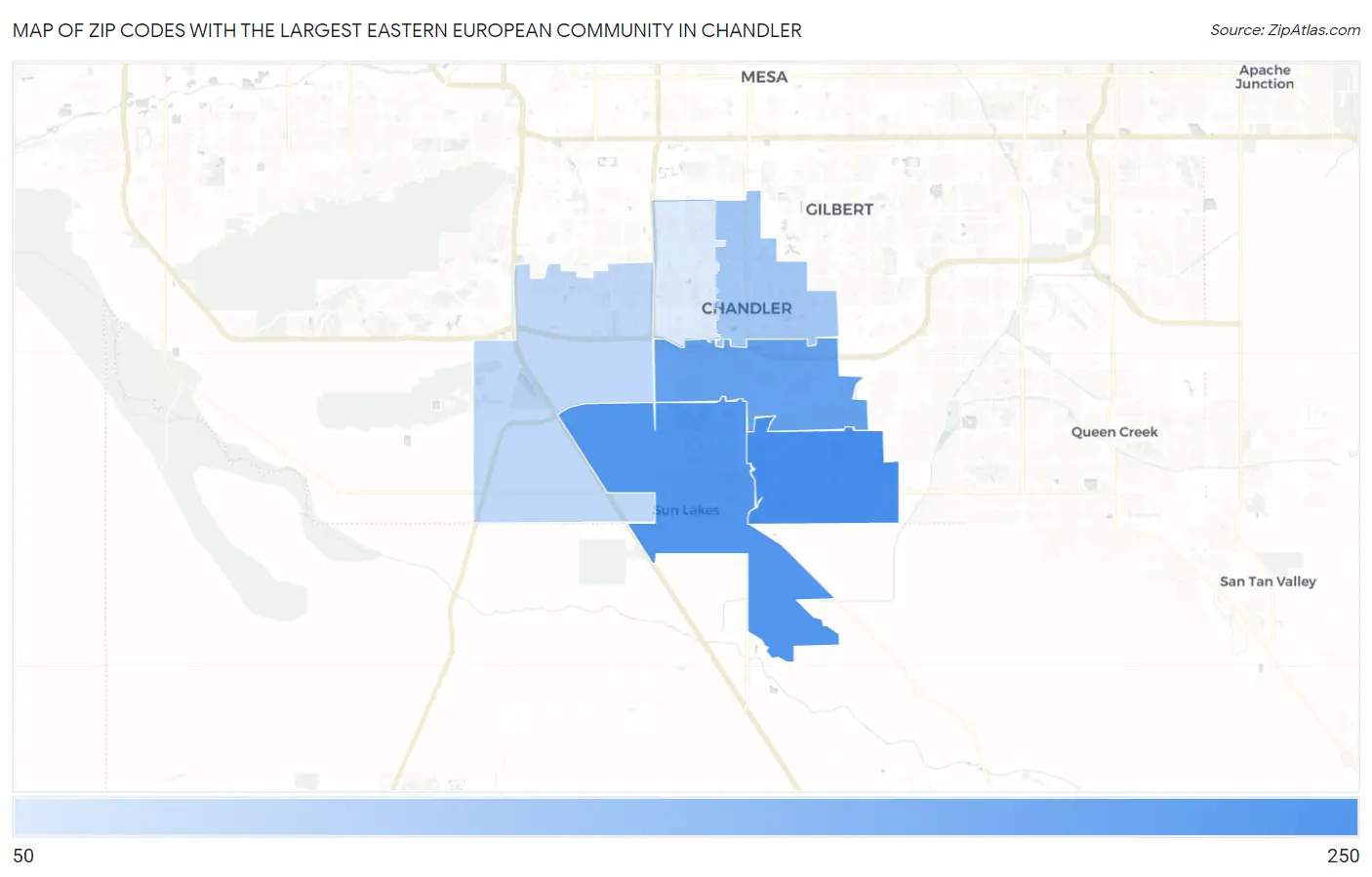 Zip Codes with the Largest Eastern European Community in Chandler Map