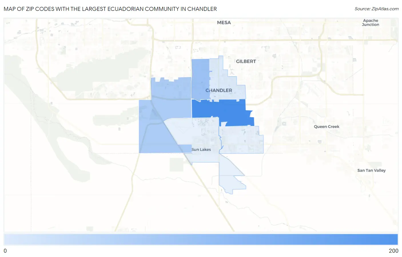 Zip Codes with the Largest Ecuadorian Community in Chandler Map