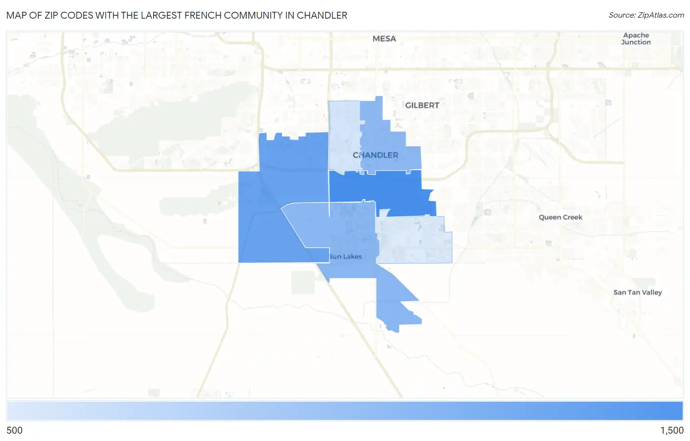 Zip Codes with the Largest French Community in Chandler Map