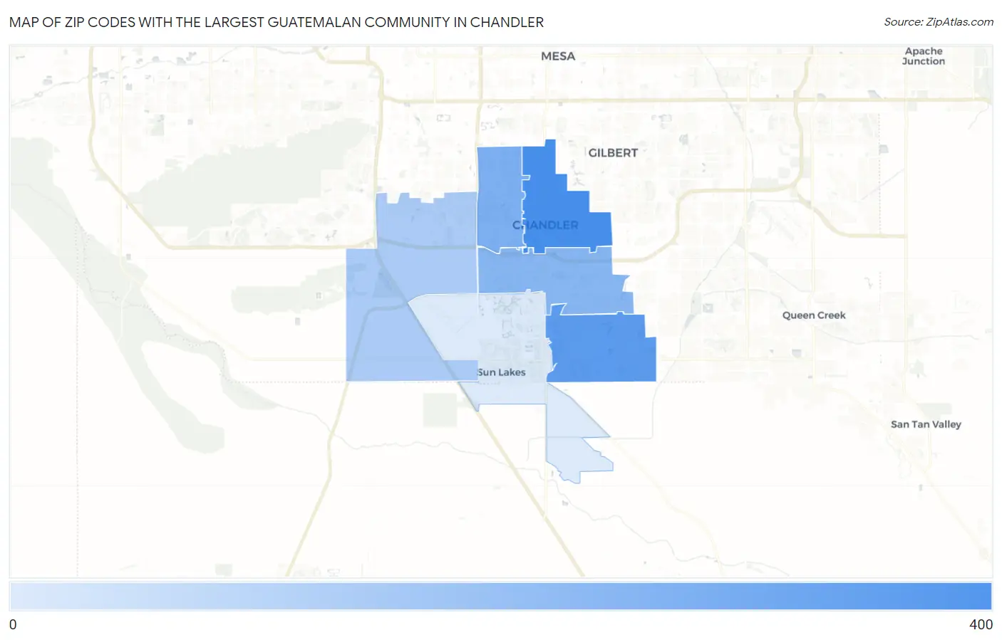 Zip Codes with the Largest Guatemalan Community in Chandler Map