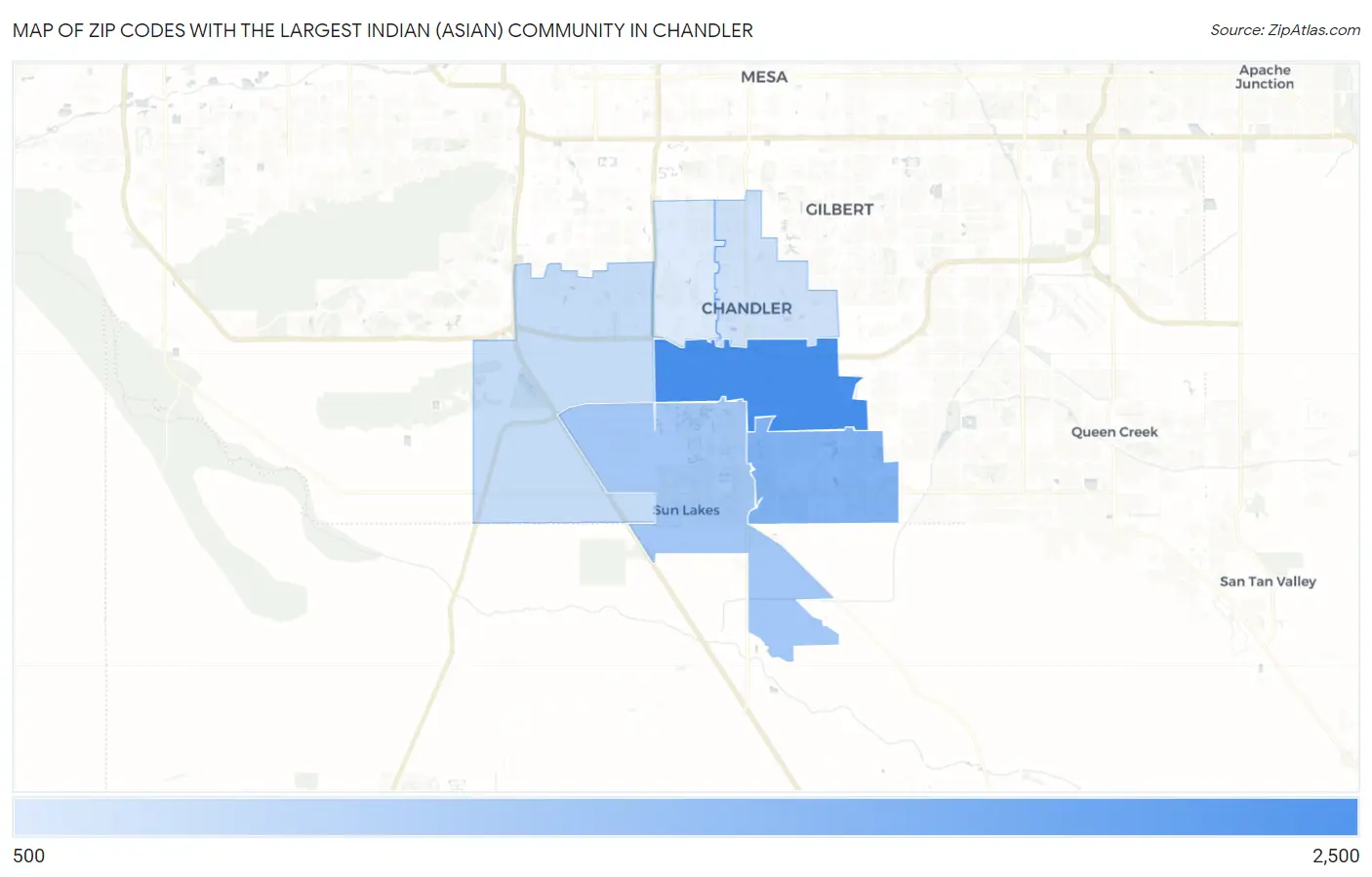Zip Codes with the Largest Indian (Asian) Community in Chandler Map