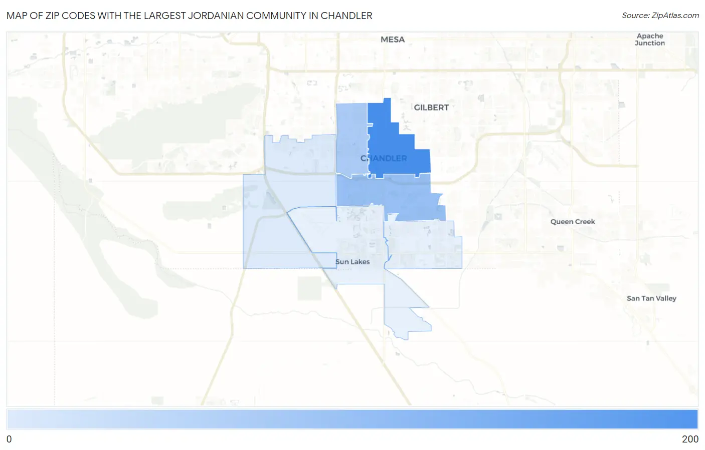 Zip Codes with the Largest Jordanian Community in Chandler Map