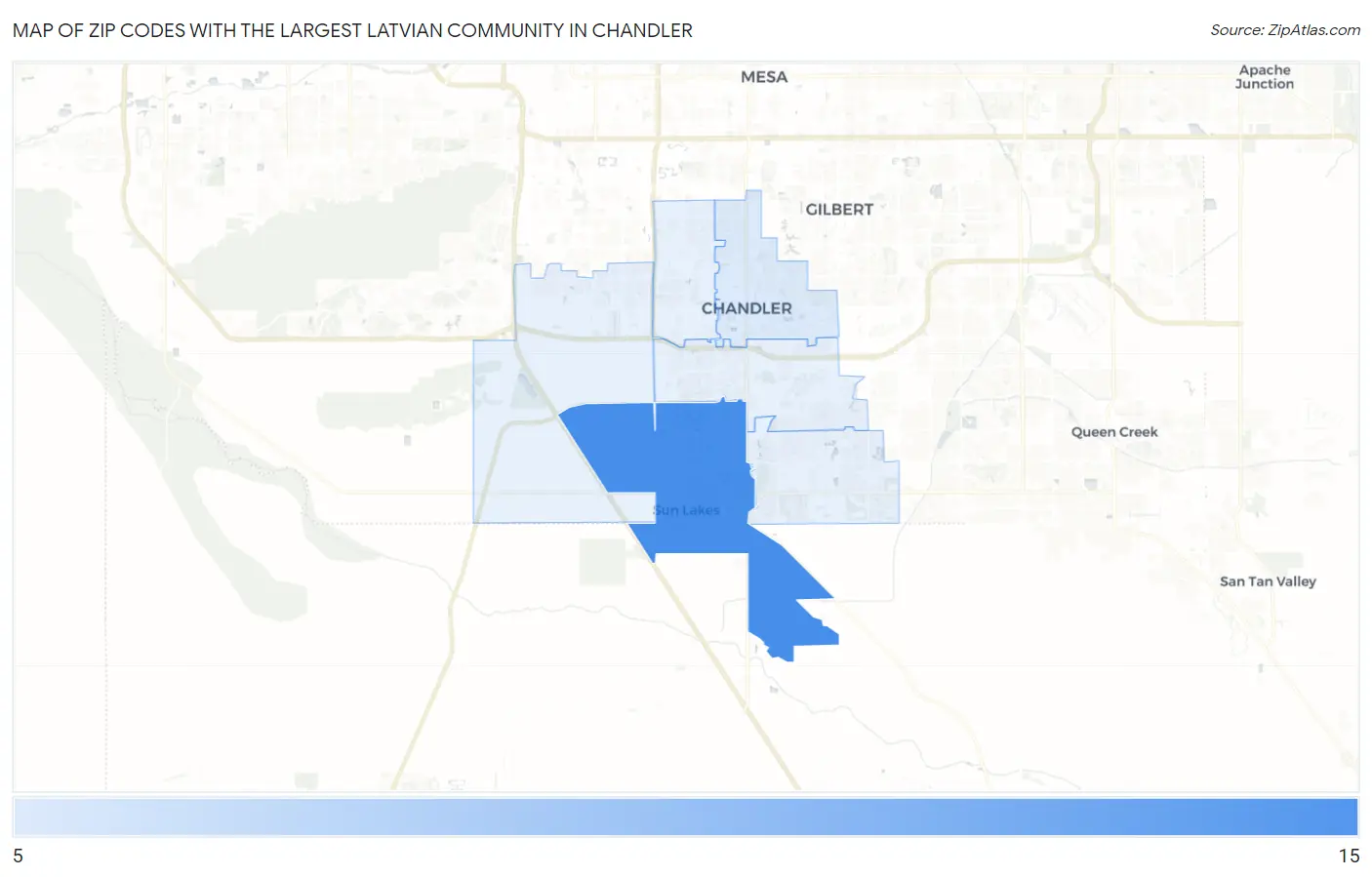 Zip Codes with the Largest Latvian Community in Chandler Map