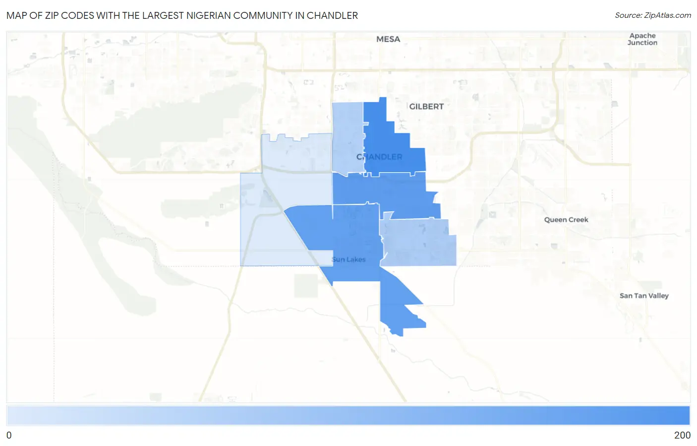 Zip Codes with the Largest Nigerian Community in Chandler Map