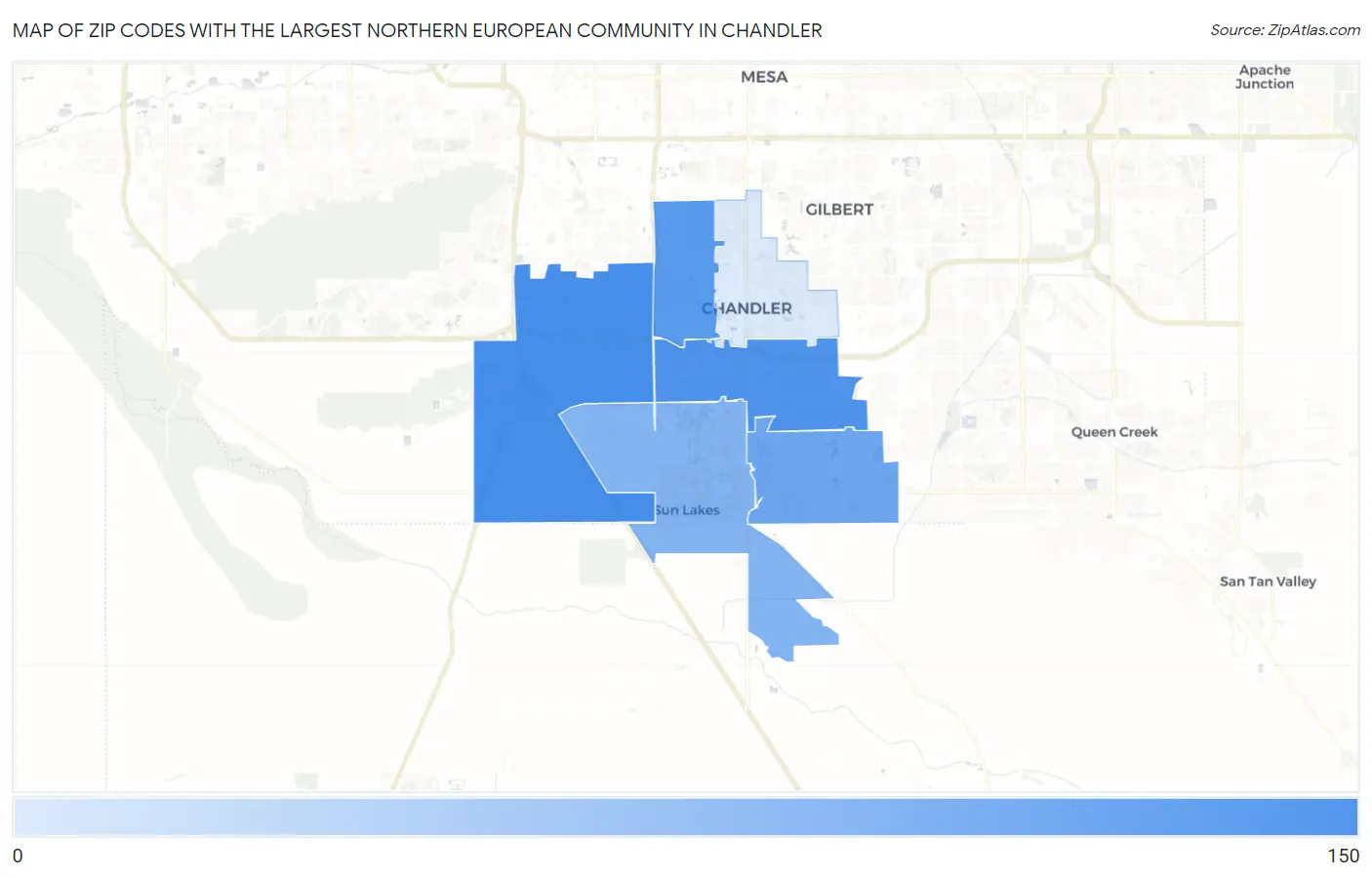 Zip Codes with the Largest Northern European Community in Chandler Map