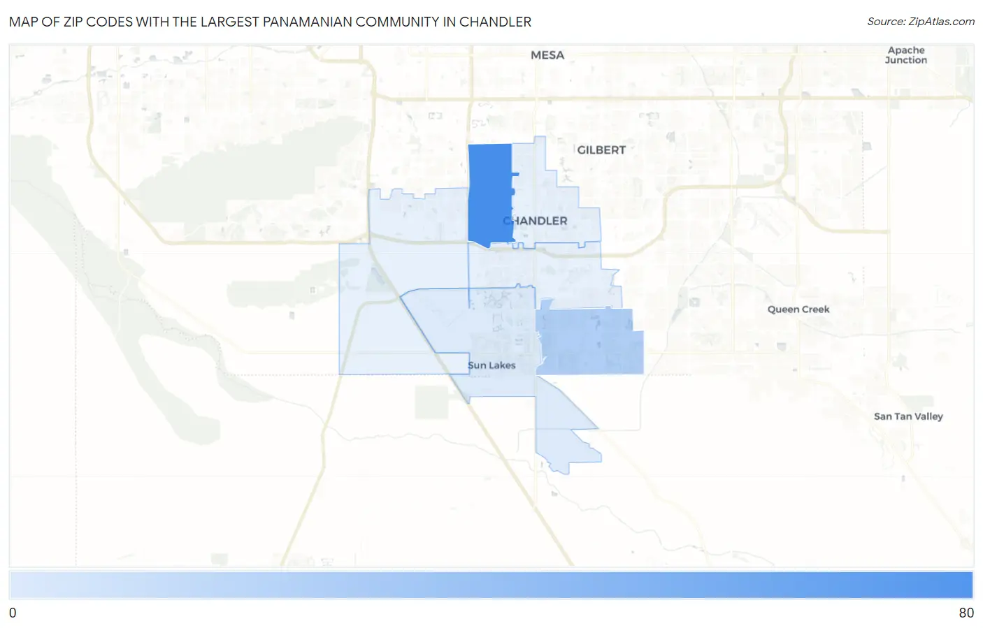 Zip Codes with the Largest Panamanian Community in Chandler Map