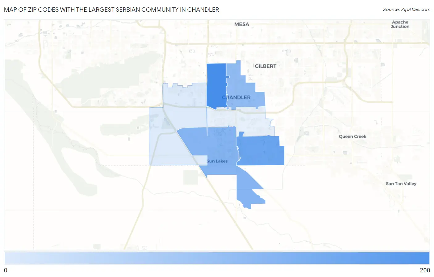Zip Codes with the Largest Serbian Community in Chandler Map
