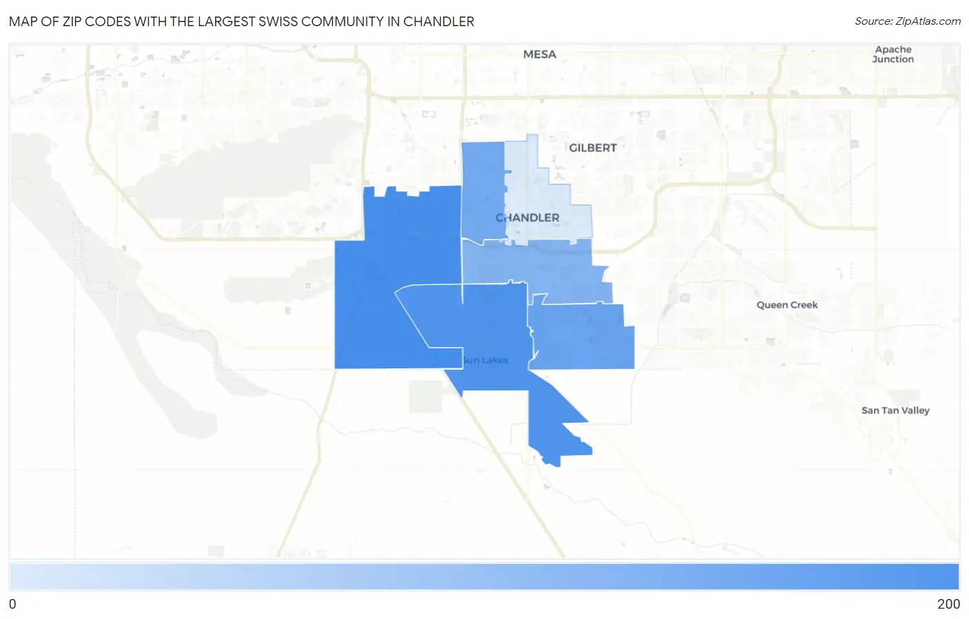 Zip Codes with the Largest Swiss Community in Chandler Map